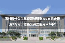 农村做什么生意能赚钱理财 60岁农夫投资1万元，做甚么买卖能月入6千？