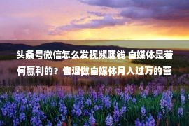 头条号微信怎么发视频赚钱 自媒体是若何赢利的？告退做自媒体月入过万的营销文案，是真的吗