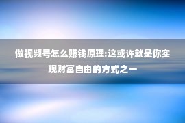 做视频号怎么赚钱原理:这或许就是你实现财富自由的方式之一