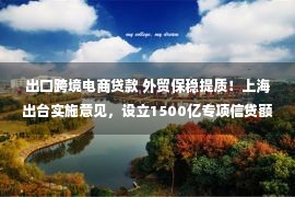 出口跨境电商贷款 外贸保稳提质！上海出台实施意见，设立1500亿专项信贷额度