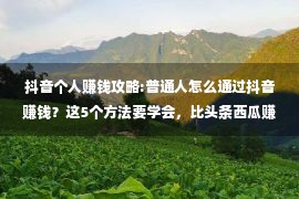 抖音个人赚钱攻略:普通人怎么通过抖音赚钱？这5个方法要学会，比头条西瓜赚钱容易