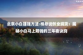 北京小白赚钱方法:格总说创业搞货：揭秘小白马上赔钱的三年夜诀窍