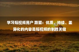 学习短视频用户 路盟：优质、持续、差异化的内容是短视频的制胜关键