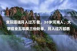 贪玩赚钱月入过万 我，30岁河南人，大学结业五年换三份处事，月入过万却养没有起妻儿