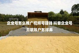 企业号怎么推广视频号赚钱 抖音企业号开明账户怎样弄