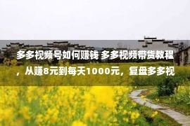 多多视频号如何赚钱 多多视频带货教程，从赚8元到每天1000元，复盘多多视频赢利攻略