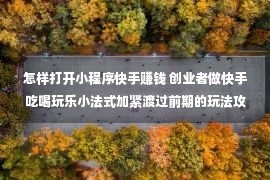 怎样打开小程序快手赚钱 创业者做快手吃喝玩乐小法式加紧渡过前期的玩法攻略