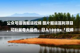 公众号赚钱搬运视频 图片搬运赢利项目，可批量夸大操作，日入1000+「视频教程」