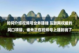 如何介绍视频号业务赚钱 互联网权威的风口项目，谁先正在视频号上赚到钱了？