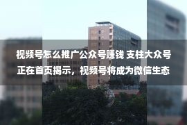 视频号怎么推广公众号赚钱 支柱大众号正在首页揭示，视频号将成为微信生态的积极脉