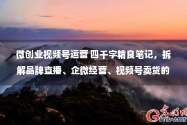 微创业视频号运营 四千字精良笔记，拆解品牌直播、企微经营、视频号卖货的新玩法