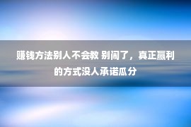 赚钱方法别人不会教 别闹了，真正赢利的方式没人承诺瓜分