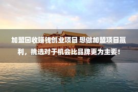 加盟回收赚钱创业项目 想做加盟项目赢利，挑选对于机会比品牌更为主要！