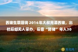 养猪生意赚钱 2016年大叔用酒养猪，出栏后却无人采办，后靠“醉猪”年入3000万