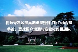 视频号怎么提高浏览量赚钱 TikTok深度争论：寰球用户增添与商业化的机遇以及寻衅