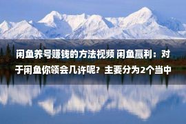 闲鱼养号赚钱的方法视频 闲鱼赢利：对于闲鱼你领会几许呢？主要分为2个当中点权重以及养号