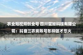 农业短视频创业号 四川翌加科技有限公司：抖音三农类账号怎样做才华火