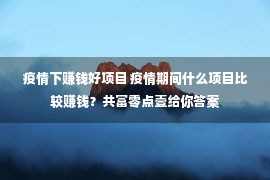 疫情下赚钱好项目 疫情期间什么项目比较赚钱？共富零点壹给你答案