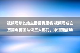 视频号怎么给主播带货赚钱 视频号成立直播电商团队设三大部门，冲进新战场挣钱“养家”？