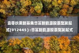 壹零玖更新募集华富新能源股票型发起式(012445 ) :华富新能源股票型发起式证券投资基金说明书