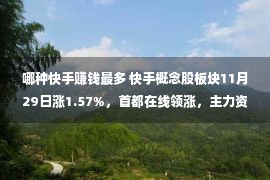 哪种快手赚钱最多 快手概念股板块11月29日涨1.57%，首都在线领涨，主力资金净流出1575.68万元