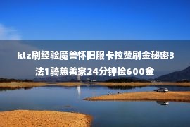 klz刷经验魔兽怀旧服卡拉赞刷金秘密3法1骑慈善家24分钟捡600金