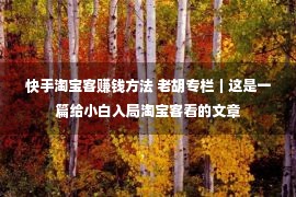 快手淘宝客赚钱方法 老胡专栏｜这是一篇给小白入局淘宝客看的文章