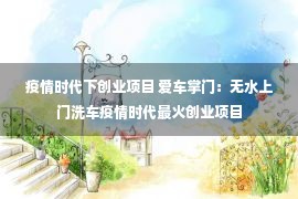 疫情时代下创业项目 爱车掌门：无水上门洗车疫情时代最火创业项目