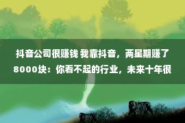 抖音公司很赚钱 我靠抖音，两星期赚了8000块：你看不起的行业，未来十年很赚钱！