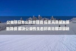 公益项目怎么融资赚钱 探索高质量发展新路径 解决公益性生态环境治理项目融资困境——人民政协网