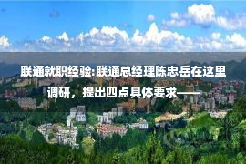 联通就职经验:联通总经理陈忠岳在这里调研，提出四点具体要求——