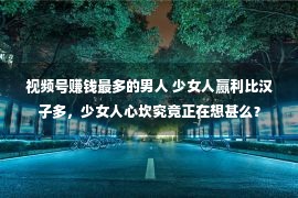 视频号赚钱最多的男人 少女人赢利比汉子多，少女人心坎究竟正在想甚么？