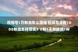 视频号1万粉丝怎么赚钱 视频号没有1000粉丝怎样带货？0粉1天就能搞1W