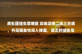 房东赚钱生意难做 实体店接二连三合拢，升高租金也没人接盘，真正的缘由是甚么？