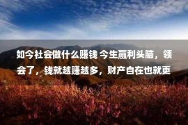 如今社会做什么赚钱 今生赢利头脑，领会了，钱就越赚越多，财产自在也就更近了