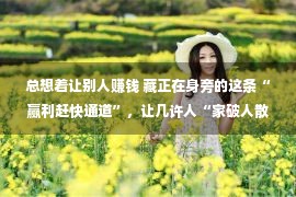 总想着让别人赚钱 藏正在身旁的这条“赢利赶快通道”，让几许人“家破人散”