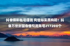 抖音摄影帐号赚钱 向低俗实质构和！抖音万世封禁色情引流账号217200个