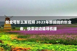 创业号怎么发视频 2023年想搞钱的创业者，快来这边追寻机缘