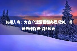  友邦人寿：为客户运营强健办理规划，满意各种保障保险须要