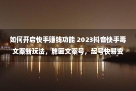 如何开启快手赚钱功能 2023抖音快手毒文案新玩法，牌匾文案号，起号快易变现