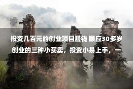 投资几百元的创业项目赚钱 顺应30多岁创业的三种小买卖，投资小易上手，一天赚五百很轻便！