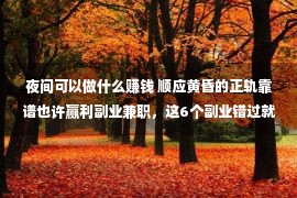 夜间可以做什么赚钱 顺应黄昏的正轨靠谱也许赢利副业兼职，这6个副业错过就怅然了