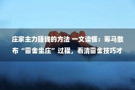 庄家主力赚钱的方法 一文读懂：筹马散布“田舍坐庄”过程，看清田舍技巧才华吃大肉！