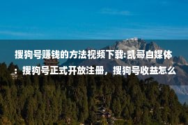 搜狗号赚钱的方法视频下载:凯哥自媒体：搜狗号正式开放注册，搜狗号收益怎么样呢？