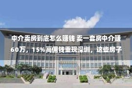 中介卖房到底怎么赚钱 卖一套房中介赚60万，15%高佣钱重现深圳，这些房子卖没有动了