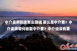 中介卖房到底怎么赚钱 甚么是中介费？中介卖房若何收取中介费？中介说没有要中介费咋回事