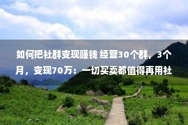 如何把社群变现赚钱 经营30个群，3个月，变现70万：一切买卖都值得再用社群做一遍！