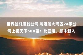 世界最能赚钱公司 粤港澳大湾区24家公司上榜天下500强：比亚迪、顺丰新入榜，4家入列“最赢利公司”