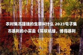 农村集市赚钱的生意叫什么 2023屯子集市暴利的小买卖（驾驭机缘，博得暴利）