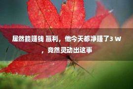 居然能赚钱 赢利，他今天都净赚了3 W，竟然灵动出这事